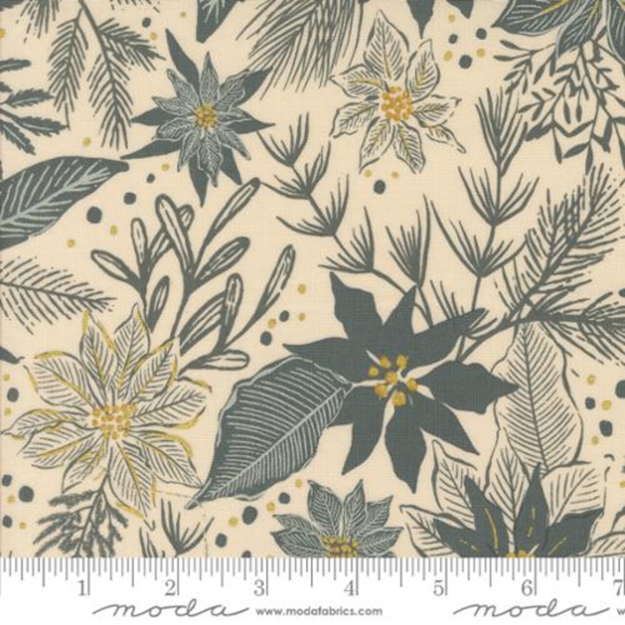 Fabric Moda Eggshell Mixed Poinsettia Florals Old World Yuletide by the Quarter Yard 45623-11M